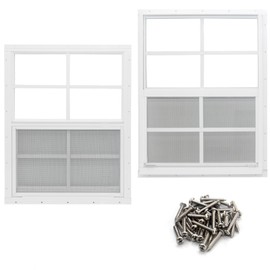 NeatiEase 2 Pack Shed Window, 18" x 23" Flush Mount Window with Tempered Glass and Fiberglass Screen for Shed, Chicken Coop, Playhouse, Household, Garage