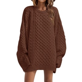 Saodimallsu Womens Oversized Sweaters Chunky Cable Knit Crewneck Long Sleeve Loose Tunic Mini Sweater Dresses Brown