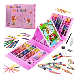 208 Kit Acuarela Lápices Niños Kit De Dibujo Y Pinturas Color Rosa