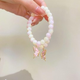 Nexoluxa Butterfly Bracelet Butterfly Bracelets for Women Healing Crystals Bracelets Natural Gemstone Stretchable Chip Jewelry 8mm Crystal Beaded Bracelet Gift, Pink