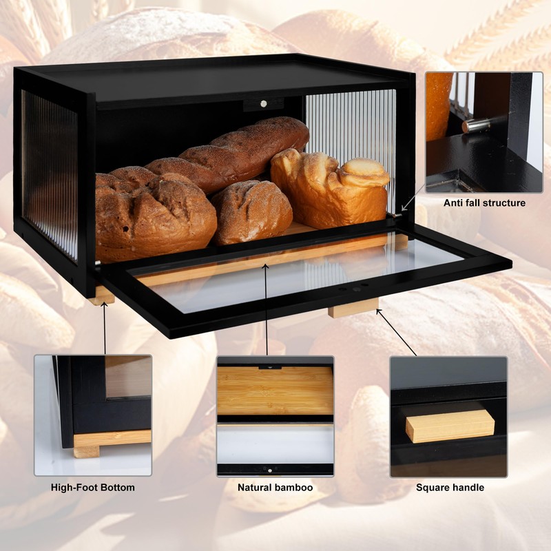 MinBoo Bread Box for Kitchen Counter, Large Bamboo Bread Storage