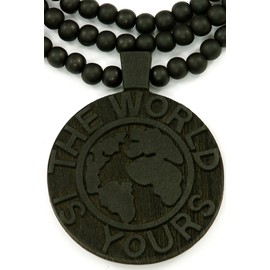 GWOOD World Is Yours Pendant Good Wood Black Replica with 36 Inch Bead Necklace