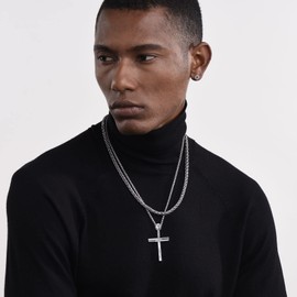 U7 Men Baseball Chain Stainless Steel Jersey Baseball Cross Pendant Cool Necklace