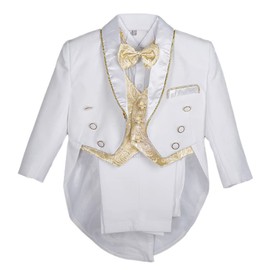 Lito Angels Boys 5 Piece Formal Tuxedo Suit Occasion Clothing Page Boy Suit Christening Suit - White Gold