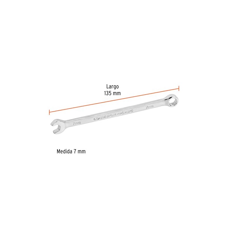 Truper Expert LL-2007M, Llave combinada extralarga, milimétricas 7 mm