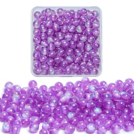 Soeoy 8 mm Round Glass Beads for Bracelets, 100 Pcs Purple Glitter Crystal Loose Beads for Jewelry Making, Earring, Necklaces and DIY Crafts