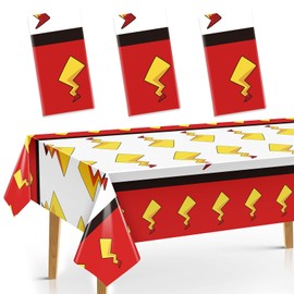 Joottuan 3 Pcs Cartoon Birthday Party Tablecloth Red White Table Cover Plastic Rectangle Tablecloth Birthday Decorations 54 x 108 inch