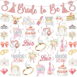 Bachelorette Party Decorations 52Pcs Rose Gold Bridal Shower Decorations with Bride to Be Banner and Hanging Swirls for Bachelorette Engagement Bridal Shower Wedding Party Supplies