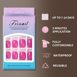 Frinail Press on Nails Hot Pink Short Squoval Shape Design Glue on Nails, Gel Manicure Fake Nails Pure Color Glossy Acrylic Stick on False Nail Purple