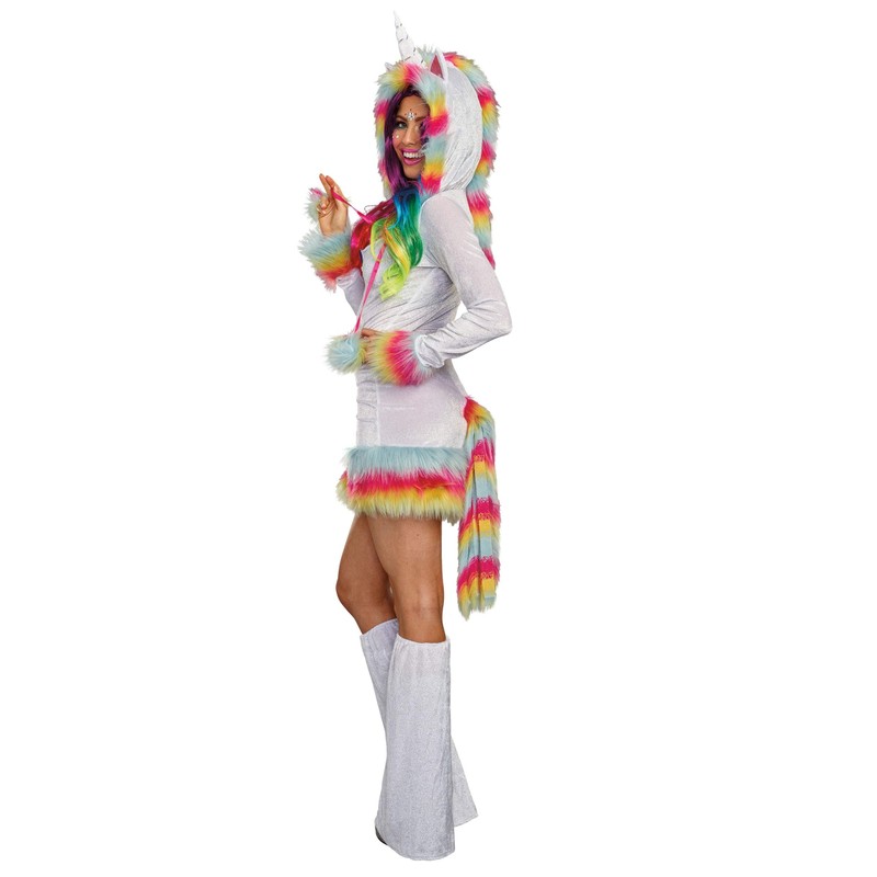 Dreamgirl Women's Unicorn Beauty Festival Costume Dress, White/Multi, Small
