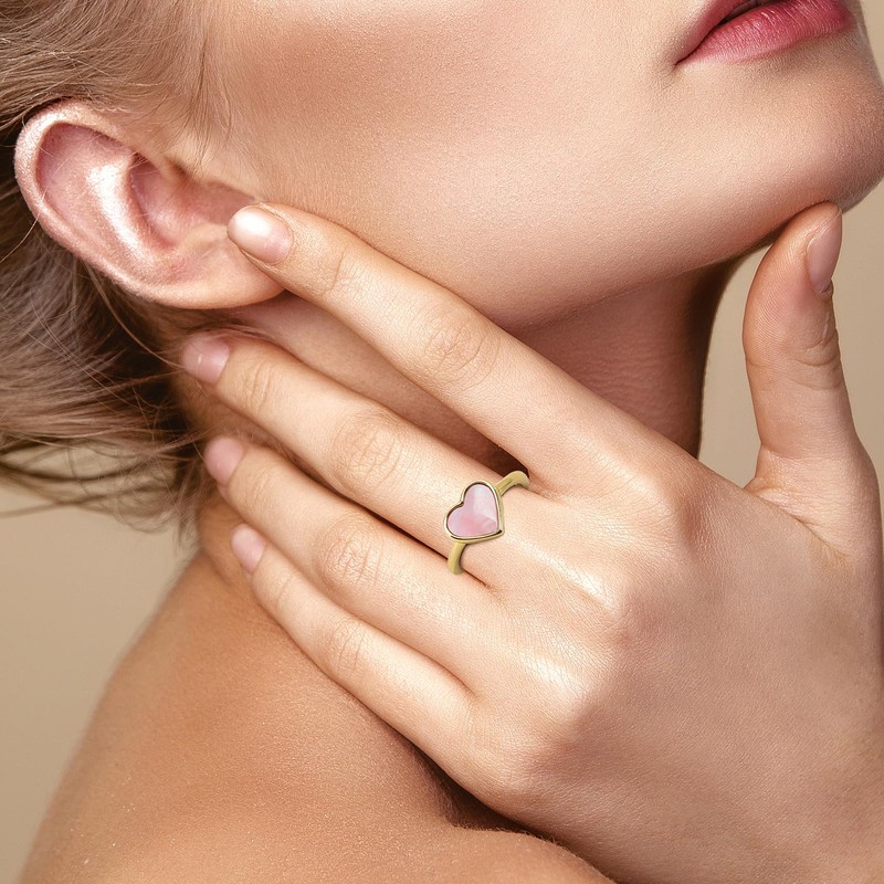 ZIIKLPEO Adjustable 14K Gold Plated Heart Ring for Women -