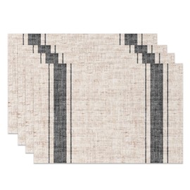 CSFOTO Modern Minimalist Line Decorative Placemats Set of 4 Heat-Resistant Non-Slip Kitchen Table Mats Khaki Woven Rectangle Placemats for Dining Table 18"x12" Washable, Black Stripe