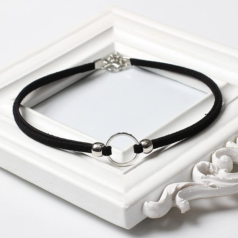 Deelfel Women's Choker, Black, Choker Ring, Round, Circular Choker, Collar,