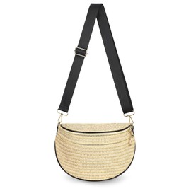 BBORGDC Summer Straw Bum Bag for Women, Woven Crossbody Fanny Pack with Adjustable Strap, Lightweight Vacation Waist Bag