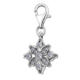 Quiges Women's Silver Plated Flower Charm Pendant Jewellery for Charm Bracelet, Crystal, Cubic Zirconia