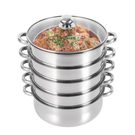 5-Tier Steamer Pot for Cooking, 11.8 Inch Steam Pots with Lid Stainless Steel Steaming Pot Cookware with Handle for Vegetable, Dumpling, Stock