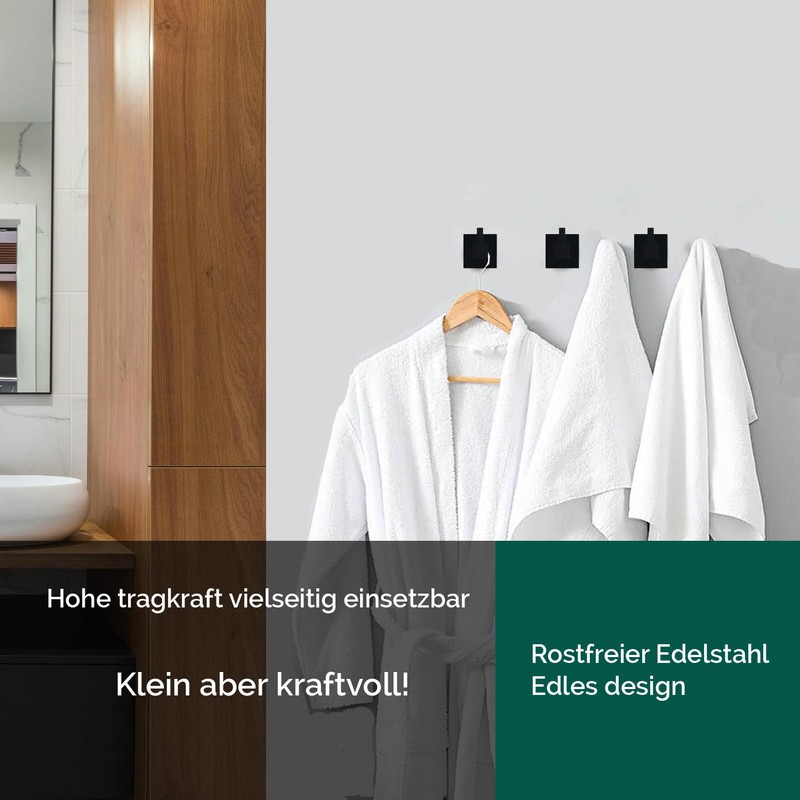 Kon-fort Home Towel Hooks Black Square Bathroom and Kitchen Set