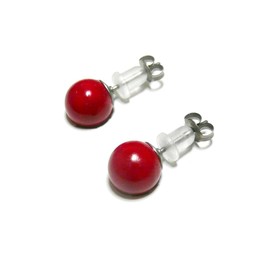 赤 珊瑚 チタン スタッド ピアス 8mm 丸珠 スタンダード