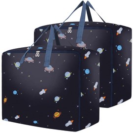 75L Large Storage Bags 2 Pcs Clothes Storage Bags with Zips Heavy Duty Oxford Cloth Moving Bags Waterproof Underbed Storage Bag for Clothes,Blankets,Pillows Bedding (Navy blue)