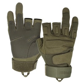Seibertron S.O.L.A.G-T Tactical Three Fingerless Gloves - Water Resistant Impact Protection Outdoor Sports Gloves Army Green L