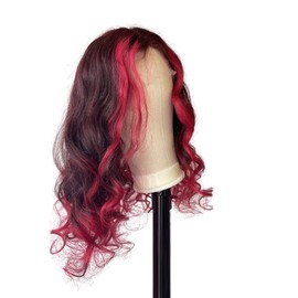 Body Wave Highlight Human Hair Wigs 1BT99J T Part Lace Front Human Hair Wig 18 Inch Curly Burgundy For Black Women Ombre Color Glueless Middle Part Pre Plucked With Baby Hair 150% Density