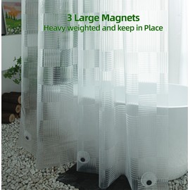 EVA Short Shower Curtain or Liner, Transparent Heavy Duty Clear Design Shower Liner with Geometric 3D Pattern,Waterproof Shower Curtain Liner 60 inches Long for Bathroom with 3 Weighted Magnets