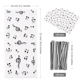 Lecpeting 100 Pcs Music Notes Treat Bags Music Cellophane Candy Bags Musical Party Favor with Twist Ties for Birthday Party Supplies