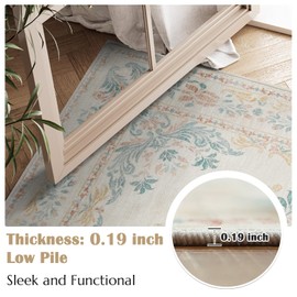 jinchan Hallway Runner Rug 2x10 Washable Runner - Vintage Floral Non Slip Low-Pile Soft Ultra-Thin Faux Wool Kitchen Rug Distressed Carpet Runner for Farmhouse Bedroom Laundry(2x10ft,Apricot Multi)