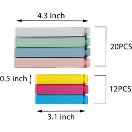 Yarall Yarall 32 PCS Plastic Chip Clips for Food Packages, Curved Design Sealing Bag Clips for Food, Kitchen and Home, 2 Sizes(4.3inch x 20, 3.1inch x 12)