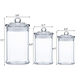 Suwimut Set of 3 Glass Apothecary Jars with Lids, Clear Glass Canisters Set Bathroom Storage and Organization Jars for Qtips, Cotton Swabs, Cotton Balls, Bath Salts