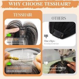 TESSHAIR Bangs Hair Clip Human Hair, 100% Remy Human Hair, No Tangle & Smooth, 4x6 3D Wispy Bangs #Jet Black
