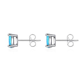 925 Sterling Silver Hypoallergenic Opal Stud Earrings, 8MM Blue Opal October Birthstone Earrings for Women, Meaningful Gift for Women Men