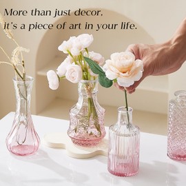 Glass Bud Vase Set of 20 - Small Vases for Flowers in Bulk - Assorted Vintage Crystal Vases for Flowers, Table Centerpieces (Pink, 20 Pcs)