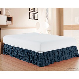 Elegant Comfort Luxuriöser Premium-Qualität, Fadenzahl 1500, Knitter- und lichtbeständig, ägyptische Qualität, Mikrofaser, mehrere Rüschen, 38,1 cm Länge, Doppelbett, Marineblau