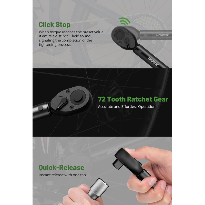 LLAVETOR 1/2-Inch Drive Click Torque Wrench, 25-165Ft.lb(20-220N.m), 72-Tooth Torque Wrenches