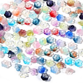 100 Pcs Bellflower Beads Cute Beads for Jewelry Making 5-Petal Glass Gradient Clear Bell Floral Caps for Bracelets Making Aesthetic Charms for DIY Necklace Decoration Gifts
