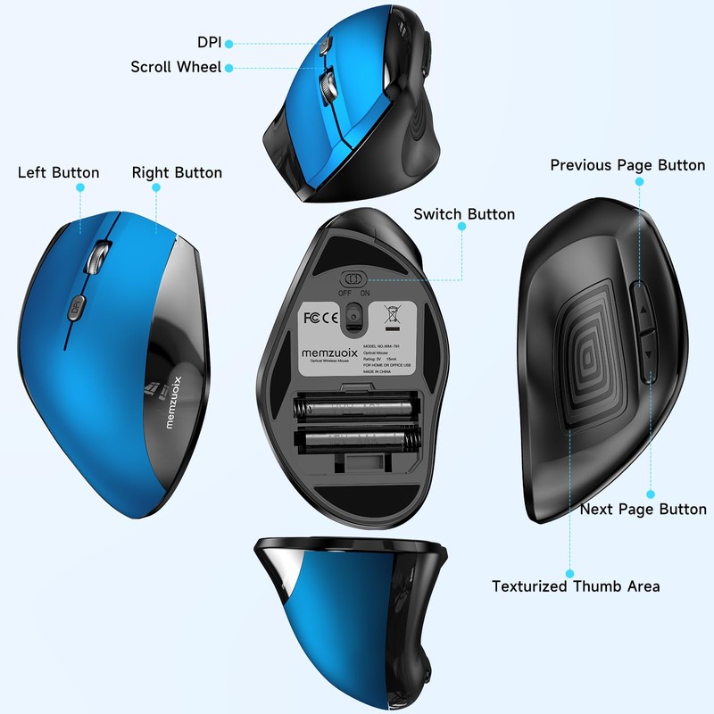 memzuoix Ergonomic Vertical Wireless Mouse - 2.4G Optical Cordless Mice