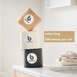 Bumboo Bamboo Toilet Roll 48 Pack | Wrapped Toilet Paper 3 ply, 300 Sheets | Eco Friendly Toilet Paper Bulk | Plastic-Free, Soft, Strong, Sustainable & Biodegradable Loo Roll