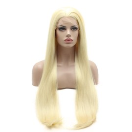 Lace Front Synthetic Wig Straight Extra Long Silky Light Blonde Wig Half Hand Tied Heat Resistant Heavy Density Wig