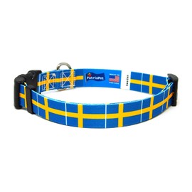 PatriaPet Dog Collar with The Sweden Flag | Great for National Holidays, Special Events, Festivals, Independence Days and Every Day Strong Safe | XSmall Small Medium Large XLarge