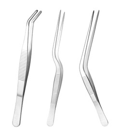 Garden Tweezers, 3 Pcs Stainless Steel Plant Tweezer Set Straight and Curved Precision Tweezers Multipurpose Bonsai Tools for Garden, Kitchen, Indoors and Outdoors (6.22Inch / 6.3Inch / 6.4Inch)