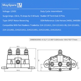 MaySpare Winch Motor Reversing Solenoid Switch Intermittent Duty Trombetta 214-1231-A11 6 Terminal 12VDC