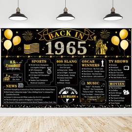 Roetyce 60th Birthday Decorations Men Women, Vintage Back in 1965 Birthday Poster Backdrop, Black Gold 60th Birthday Banner, Fun 60th Anniversary Party Supplies, 60 Years Old Birthday Photo Background