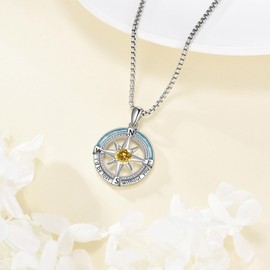 YAFEINI Birthstone Compass Chain Sterling Silver Compass Necklace Compass Jewellery for Women, One size, Sterling Silver, No Gemstone