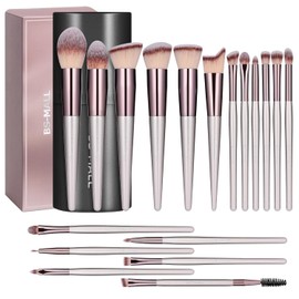 BS-MALL Makeup Brush Set 18 Pieces Premium Synthetic Foundation Powder Concealer Shadow Blusher Black Case Included A-Champagne / BS-MALL 메이크업 브러시 세트 18개 프리미엄 합성 파운데이션 파우더 컨실러 섀도 블러셔 블랙 케이스 포함 A-Champagne