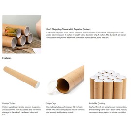 supplyhut 20 - 2" x 36" Round Cardboard Shipping Mailing Tube Tubes With End Caps
