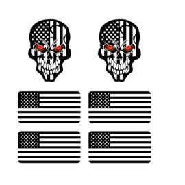 6 pcs Reflective Hard Hat American Flag and Skull Stickers, USA Hardhat Flag Decals, Tactical Morale Military Gear USA American Flag Helmet Toolbox (B/W)