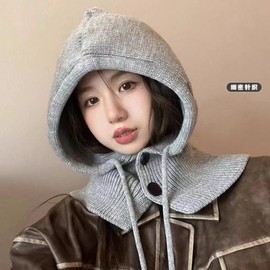 Imported Women's Balaclava Hooded Scarf Hat LF3530 Winter Scarf Balaclava Hat [Coffee] 4ea