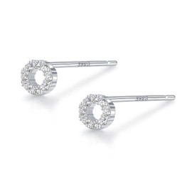 Silver Earrings, 925 Silver, 925 Silver, Hypoallergenic, Circle, Round, Small, Small, Inconspicuous, Deluxe, Simple, Hike, Pink Gold, Zirconia, Cubic Zirconia, CZ Diamond, Sterling Silver, Cubic