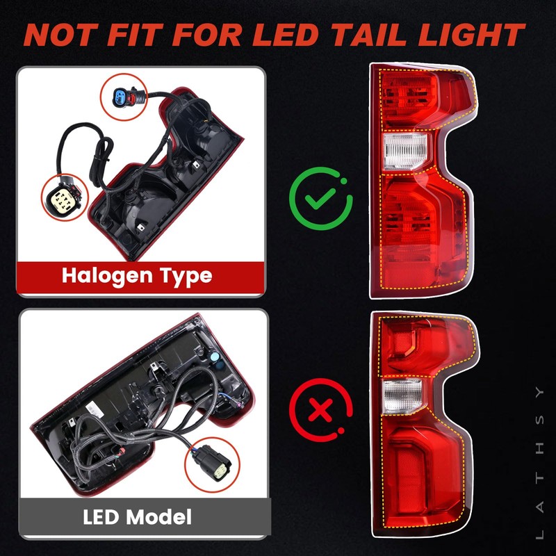 Halogen Tail Light Compatible With 2019-2024 Chevy Silverado 1500 2500HD